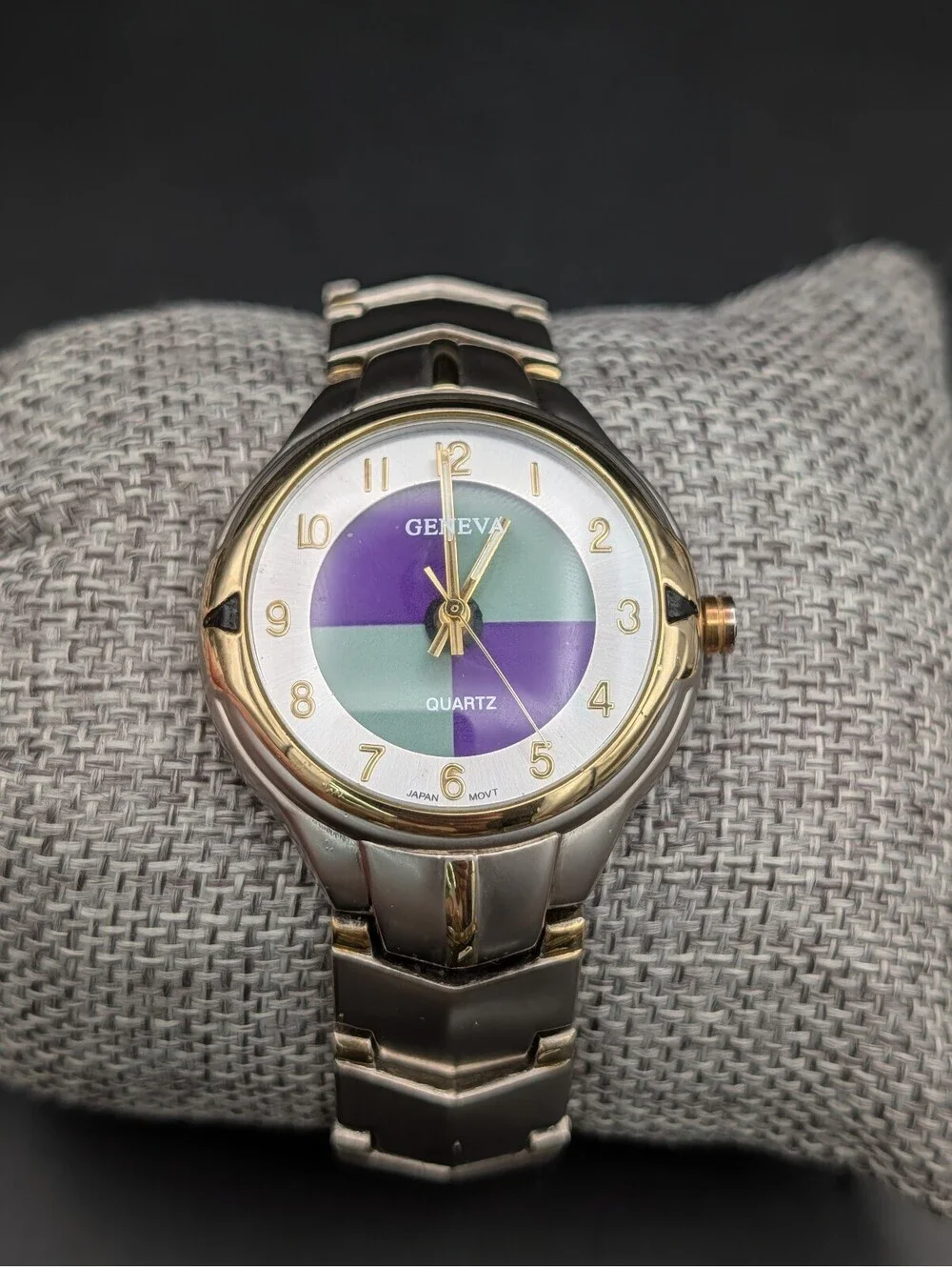 Vintage Y2K Geneva Watch Colorblock Purple Green Quartz Japan Movt Not Tested